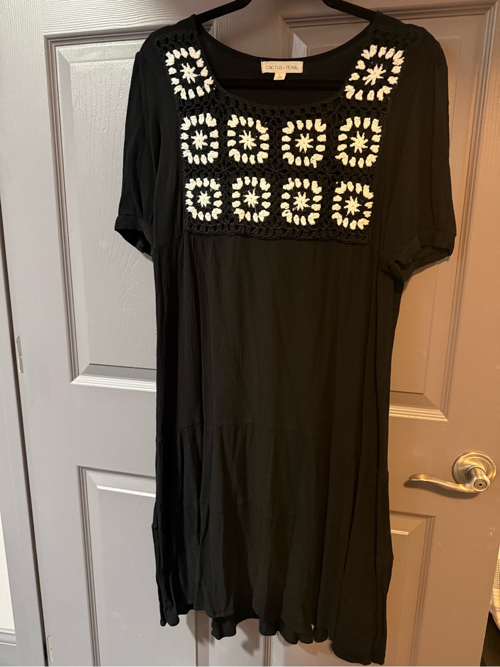 Black Midi Dress with White Crochet Yoke